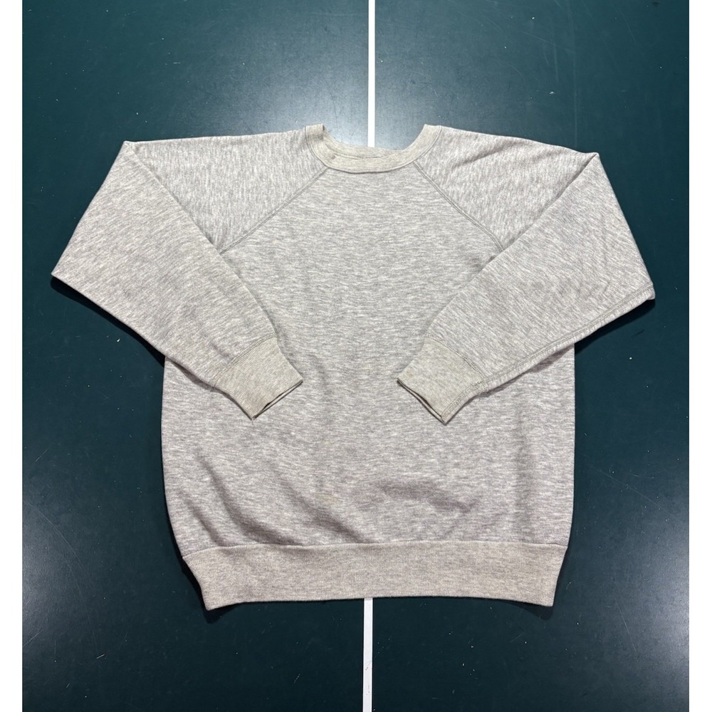 Vintage 70s 80s Heather Gray Raglan Crewneck Sweatshirt Men's Medium Blank USA